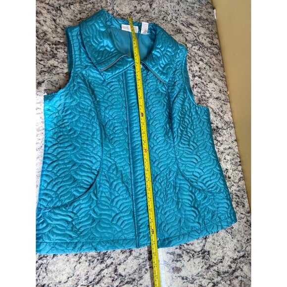 Chicos Weekends Womens Quilted Teal Zip-Up Vest Size 1 Medium Collared - Picture 7 of 8